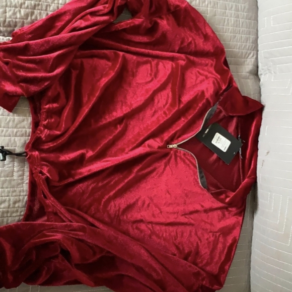 Y2k Cropped Velvet Half-Zip Hoodie - Picture 2 of 2